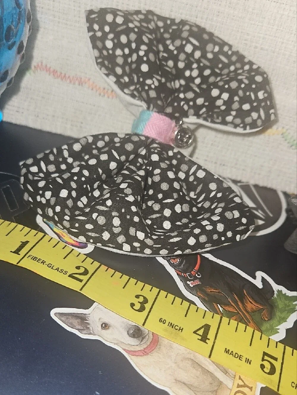 Handcrafted Black & White Polka Bow Pet Collar Accessory NEW